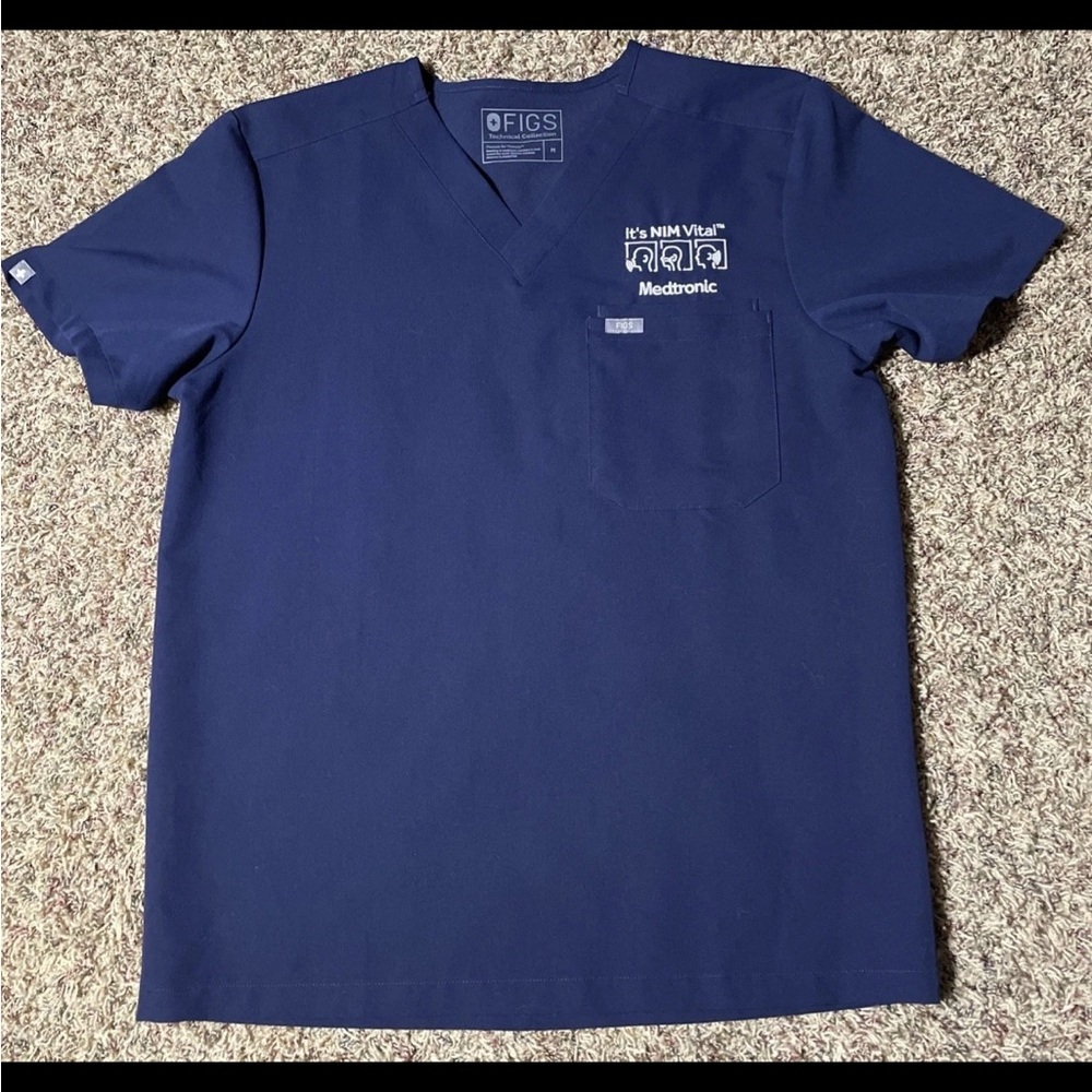 Figs Scrub Top Adult Medium Technical Collection V Neck Blue Nursing Medtronic